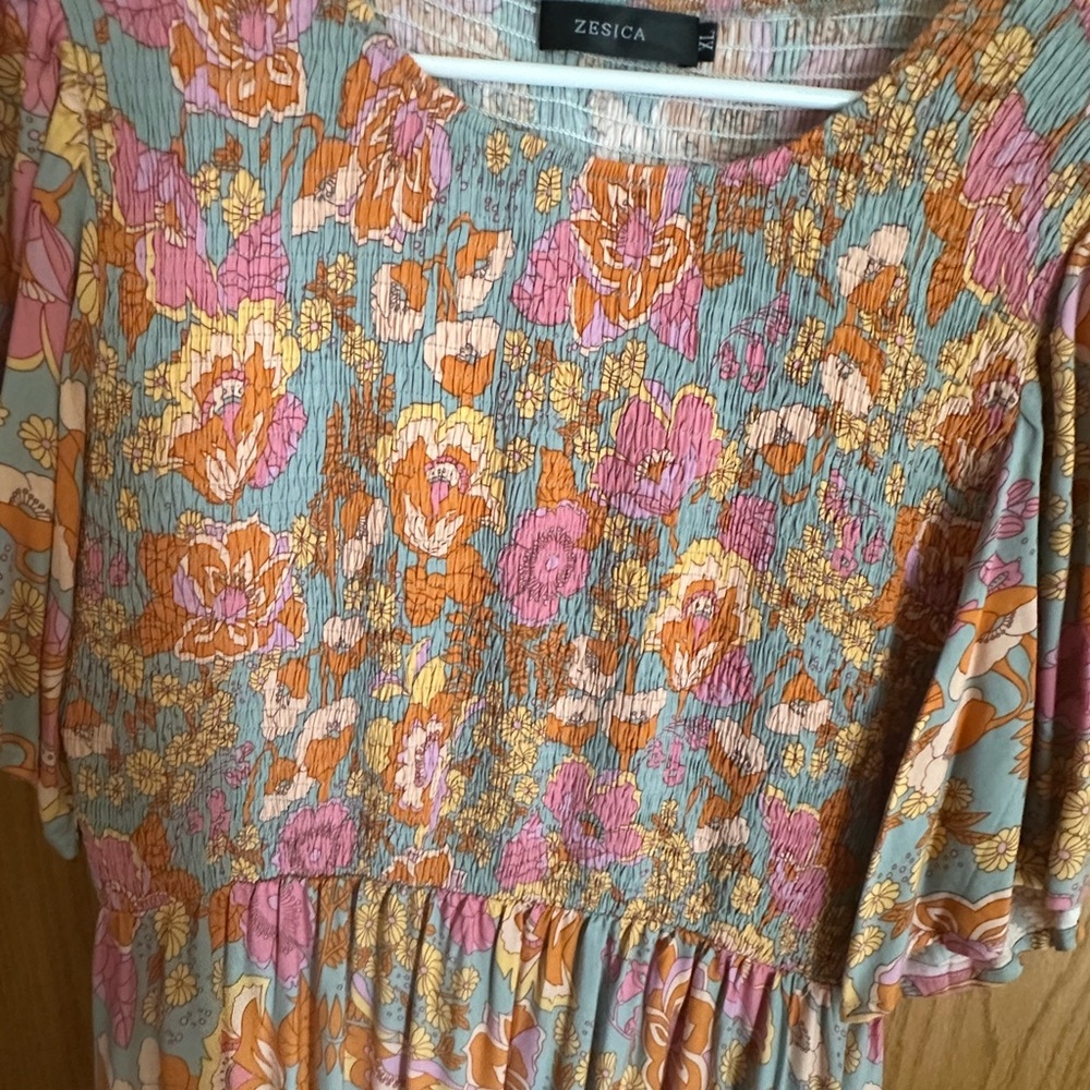 Women's Floral Maxi Dress - Orange and Pink - Picture 11 of 12